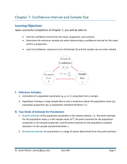 Chapter 7: Confidence Interval and Sample Size Learning Objectives
