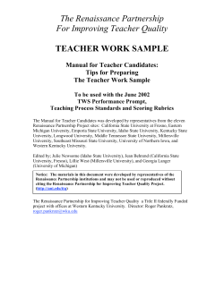 The Renaissance Partnership For Improving Teacher Quality  TEACHER WORK SAMPLE