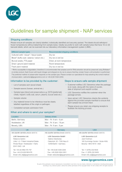 Guidelines for sample shipment - NAP services Shipping conditions: