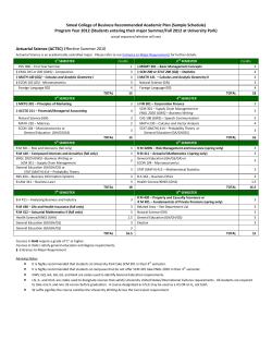 Smeal College of Business Recommended Academic Plan (Sample Schedule)
