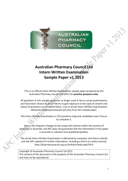 Australian Pharmacy Council Ltd Intern Written Examination Sample Paper v1.2013