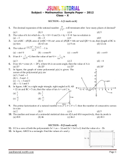 Subject – Mathematics  Sample Paper – 2012 Class – X 1.
