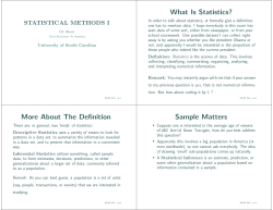 What Is Statistics? STATISTICAL METHODS I