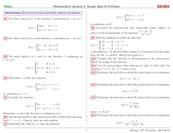 Name: Mathematical Analysis I/ Sample Quiz II Problems Fall 2013 (