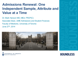 Admissions Renewal: One Independent Sample, Attribute and Value at a Time