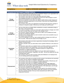 Sample Behavioural Questions by Competency  Competency SAMPLE INTERVIEW QUESTION(S)