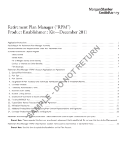 Retirement Plan Manager (“RPM”) Product Establishment Kit—December 2011