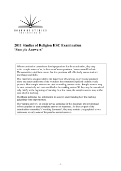 2011 Studies of Religion HSC Examination ‘Sample Answers’