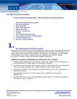 On-Site Financial Presents: Finance Resume Essentials - With Sample Finance Resume 1. 2.