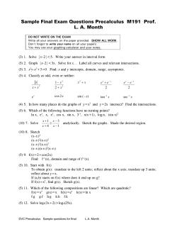 Sample Final Exam Questions Precalculus  M191  Prof.