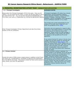 BC Cancer Agency Research Ethics Board - Behavioural – SAMPLE...  1. PRINCIPAL INVESTIGATOR &amp; STUDY TEAM -