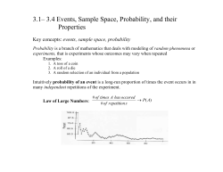 3.1– 3.4 Events, Sample Space, Probability, and their Properties