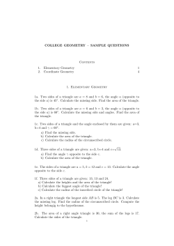 COLLEGE GEOMETRY – SAMPLE QUESTIONS Contents 1. Elementary Geometry
