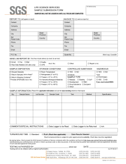 LIFE SCIENCE SERVICES SAMPLE SUBMISSION FORM  REPORT TO