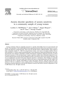 Anxiety disorder specificity of anxiety sensitivity Lachlan A. McWilliams