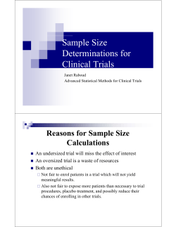 Sample Size Determinations for Clinical Trials Reasons for Sample Size