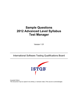 Sample Questions 2012 Advanced Level Syllabus Test Manager