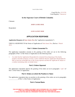 In the Supreme Court of British Columbia APPLICATION RESPONSE