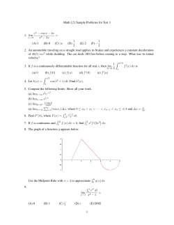 Math 121 Sample Problems for Test 3 e 1. lim