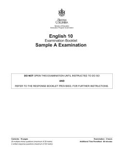 English 10 Sample A Examination Examination Booklet DO NOT