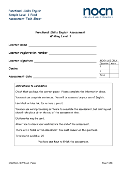 Functional Skills English Sample Level 1 Food Assessment Task Sheet
