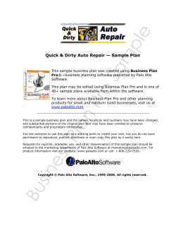 Quick &amp; Dirty Auto Repair — Sample Plan