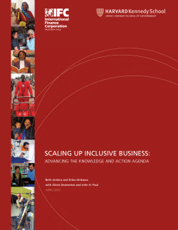 SCALING UP INCLUSIVE BUSINESS: ADVANCING THE KNOWLEDGE AND ACTION AGENDA