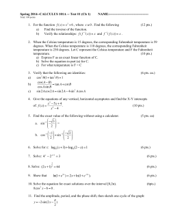 Spring 2014--CALCULUS 101A -- Test #1 (Ch 1)   ...  f . Find the following