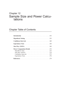 Sample Size and Power Calcu- lations Chapter 12 Chapter Table of Contents
