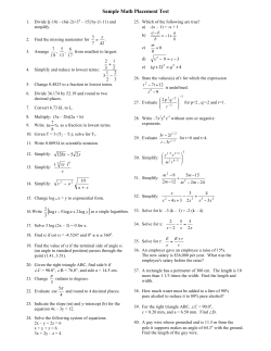Sample Math Placement Test  3 =