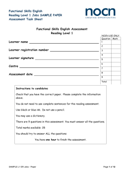 Functional Skills English Reading Level 1 Jobs SAMPLE PAPER Assessment Task Sheet