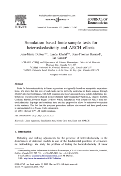 Simulation-based!nite-sample tests for heteroskedasticity and ARCH e*ects Jean-Marie Dufour , Lynda Khalaf