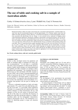 The use of table and cooking salt in a sample... Australian adults  Short Communication