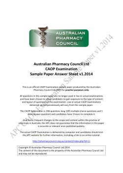 Australian Pharmacy Council Ltd CAOP Examination Sample Paper Answer Sheet v1.2014