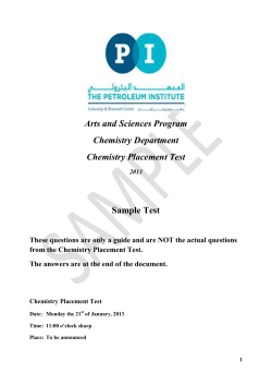 Arts and Sciences Program Chemistry Department Chemistry Placement Test