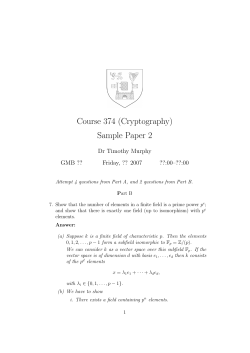 Course 374 (Cryptography) Sample Paper 2 Dr Timothy Murphy GMB ??