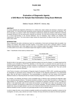 Evaluation of Diagnostic Agents: PhUSE 2008 Stefano Vezzoli, CROS NT, Verona, Italy