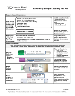 Laboratory Sample Labelling Job Aid Required Label Information:
