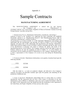 Sample Contracts MANUFACTURING AGREEMENT Appendix A