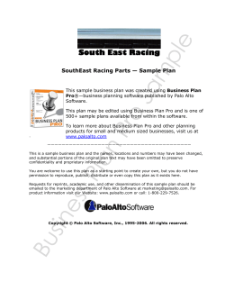 SouthEast Racing Parts — Sample Plan