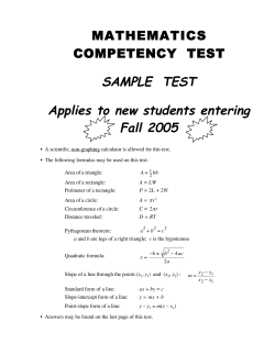 MATHEMATICS COMPETENCY  TEST SAMPLE  TEST Applies to new students entering