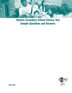 Ontario Secondary School Literacy Test Sample Questions and Answers April 2004