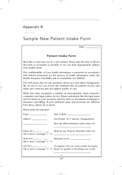 Sample New Patient Intake Form Appendix B Patient Intake Form