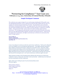 “Partnering for Compliance™” East Coast 2012 Sample Participant Comments