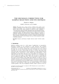THE HECKMAN CORRECTION FOR SAMPLE SELECTION AND ITS CRITIQUE Patrick A. Puhani