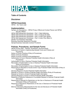 Table of Contents Disclaimer HIPAA Essentials