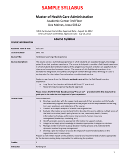 SAMPLE SYLLABUS Master of Health Care Administration  Academic Center 3rd Floor