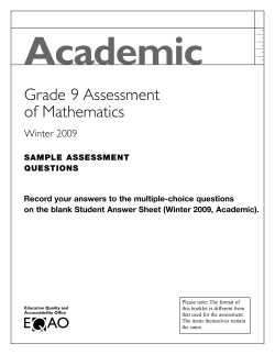 Academic Grade 9 Assessment of Mathematics Winter 2009