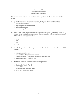 Economics 151 Development Economics Sample Exam Questions