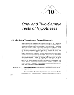 One- and Two-Sample Tests of Hypotheses 10. 1 Statistical Hypotheses:  General Concepts
